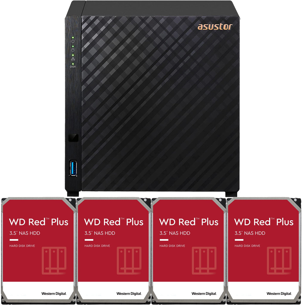 Asustor AS1104T 4-Bay Drivestor 4 NAS with 1GB RAM and 32TB (4x8TB) Western Digital RED Plus Drives