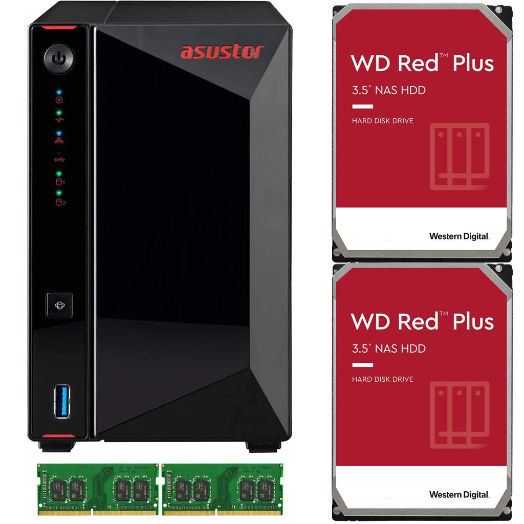 Asustor AS5202T 2-Bay Nimbustor 2 NAS with 8GB RAM and 20TB (2 x 10TB) Western Digital RED Plus Drives Fully Assembled and Tested