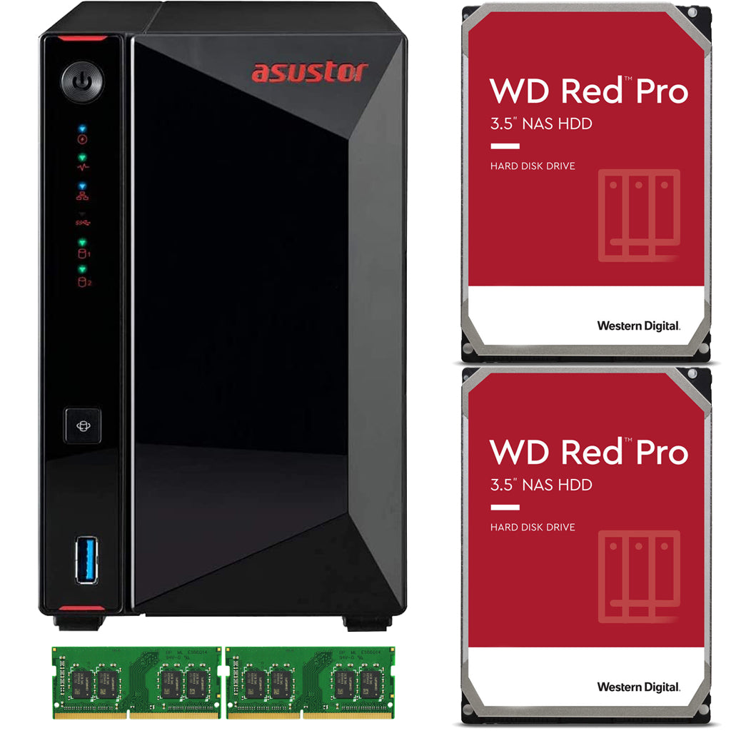 Asustor AS5202T 2-Bay Nimbustor 2 NAS with 8GB RAM and 40TB (2 x 20TB) Western Digital RED PRO Drives Fully Assembled and Tested