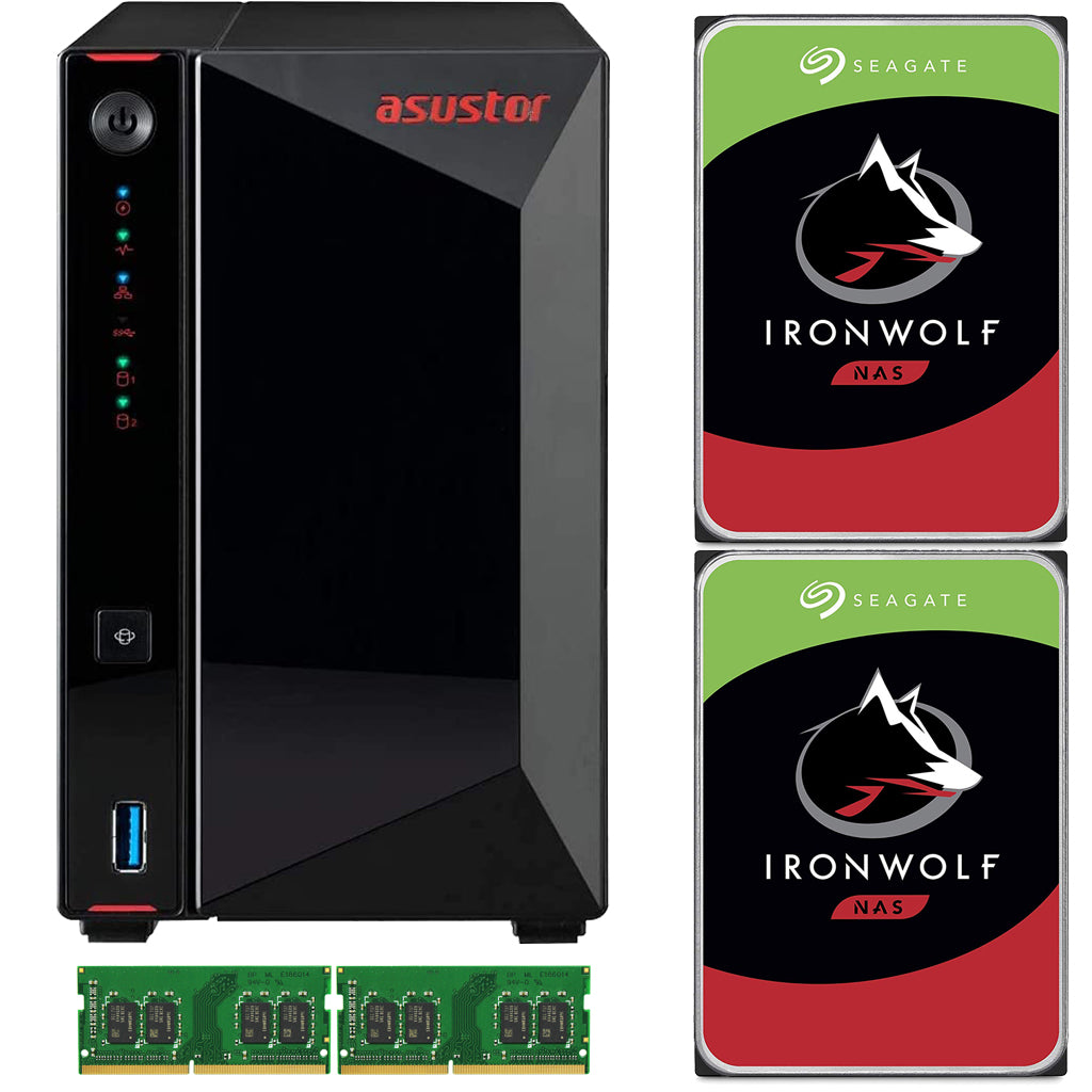 Asustor AS5202T 2-Bay Nimbustor 2 NAS with 8GB RAM and 16TB (2 x 8TB) Seagate Ironwolf NAS Drives Fully Assembled and Tested