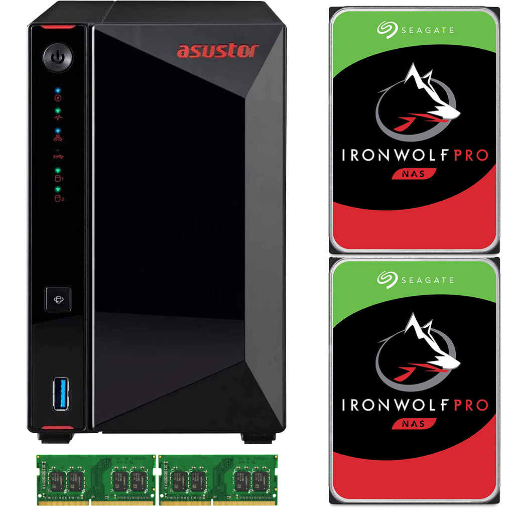 Asustor AS5202T 2-Bay Nimbustor 2 NAS with 8GB RAM and 24TB (2 x 12TB) Seagate Ironwolf PRO Drives Fully Assembled and Tested