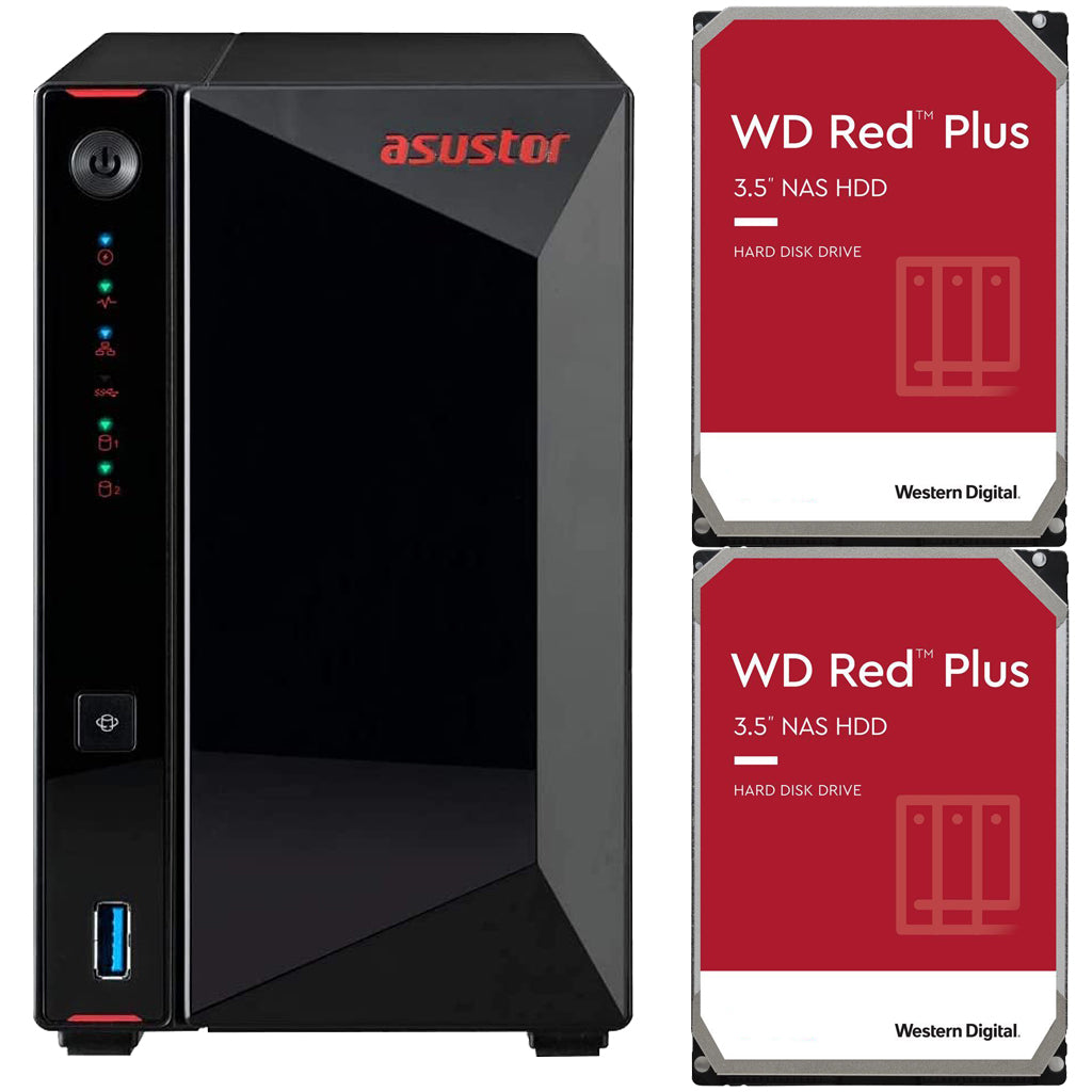 Asustor AS5202T 2-Bay Nimbustor 2 NAS with 2GB RAM and 4TB (2 x 2TB) Western Digital RED Plus Drives Fully Assembled and Tested