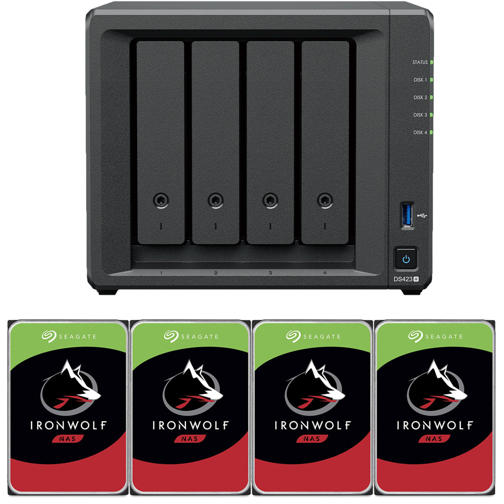 Synology DS423+ Intel Quad-Core 4-Bay NAS with up to 6GB RAM and up to 48TB of Seagate Ironwolf NAS Drives Fully Assembled and Tested
