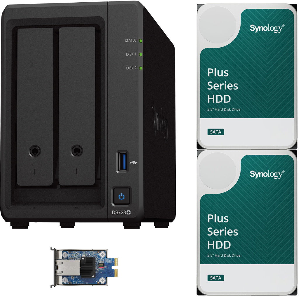 Synology DS723+ 2-Bay NAS, 2GB RAM, 10GbE Adapter, 24TB (2 x 12TB) of Synology Plus NAS Drives Fully Assembled and Tested