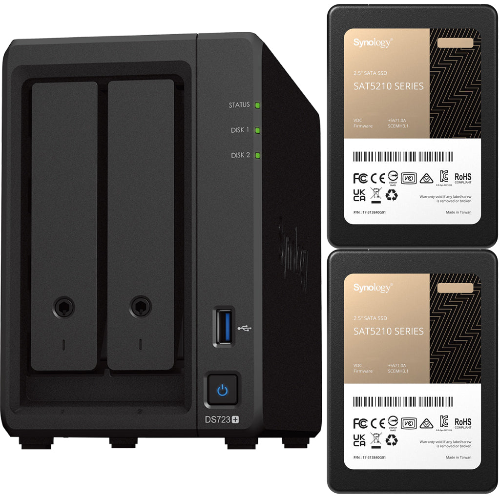 Synology DS723+ 2-Bay NAS, 2GB RAM and 960GB (2 x 480GB) of Synology Enterprise SSDs Fully Assembled and Tested