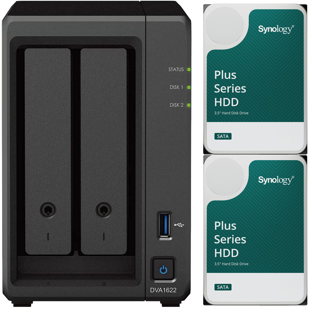 Synology DVA1622 2-BAY 16 Channel Deep Learning NVR with 6GB RAM and 12TB (2x6TB) of Synology Plus NAS Drives Fully Assembled and Tested