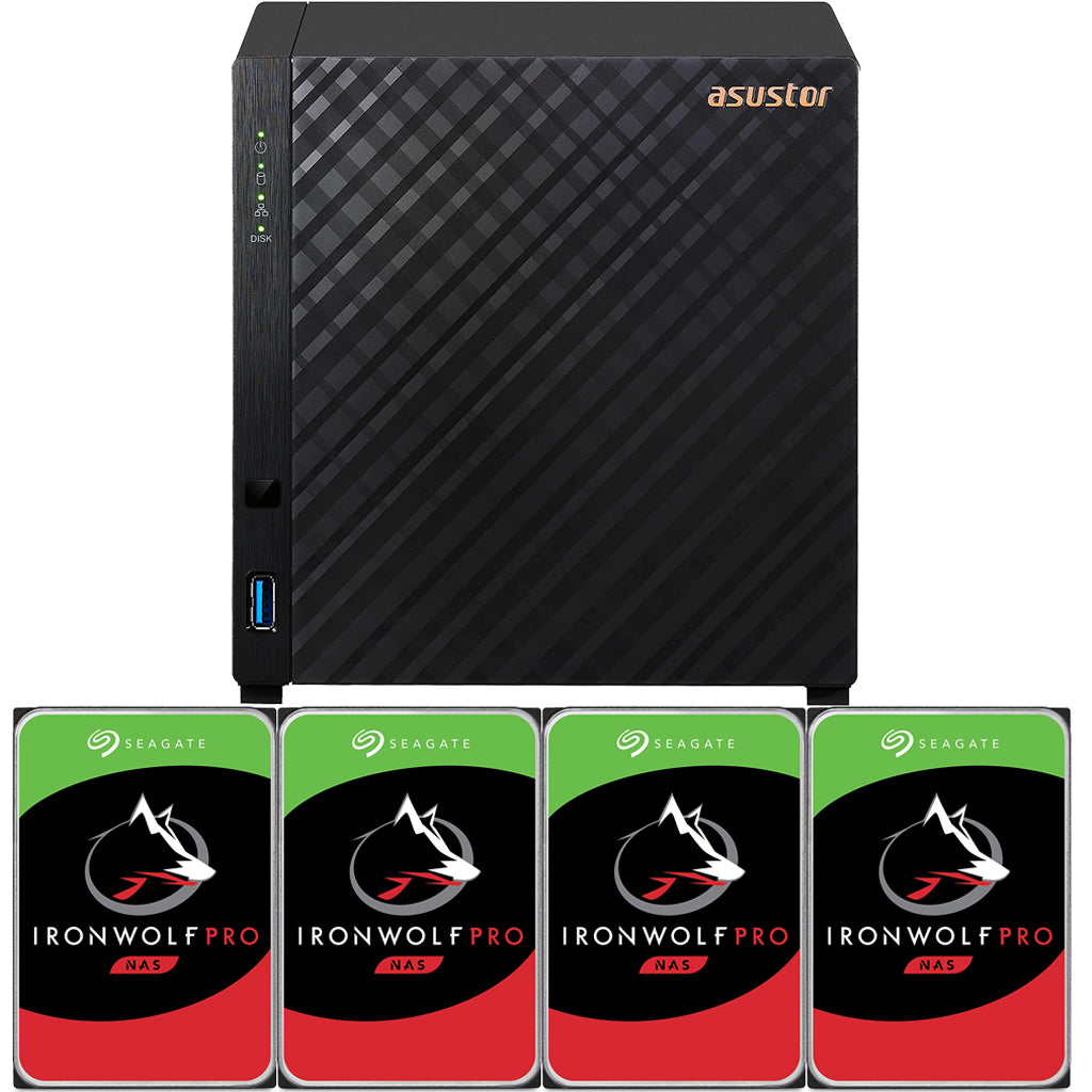Asustor AS1104T 4-Bay Drivestor 4 NAS with 1GB RAM and 64TB (4x16TB) Seagate Ironwolf PRO Drives