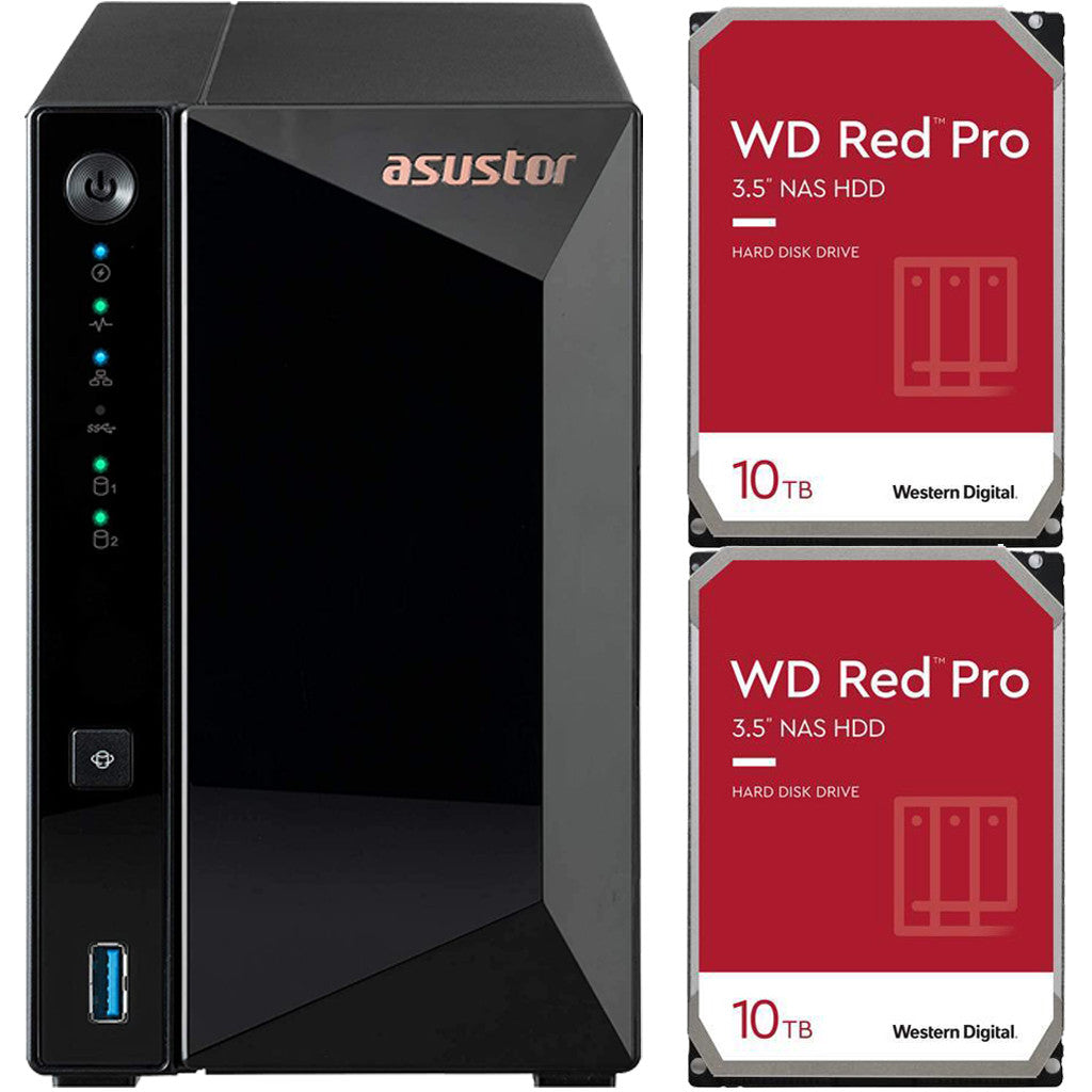 Asustor AS3302T 2-Bay Drivestor 2 PRO NAS with 2GB RAM and 20TB (2x10TB) Western Digital RED PRO Drives Fully Assembled and Tested