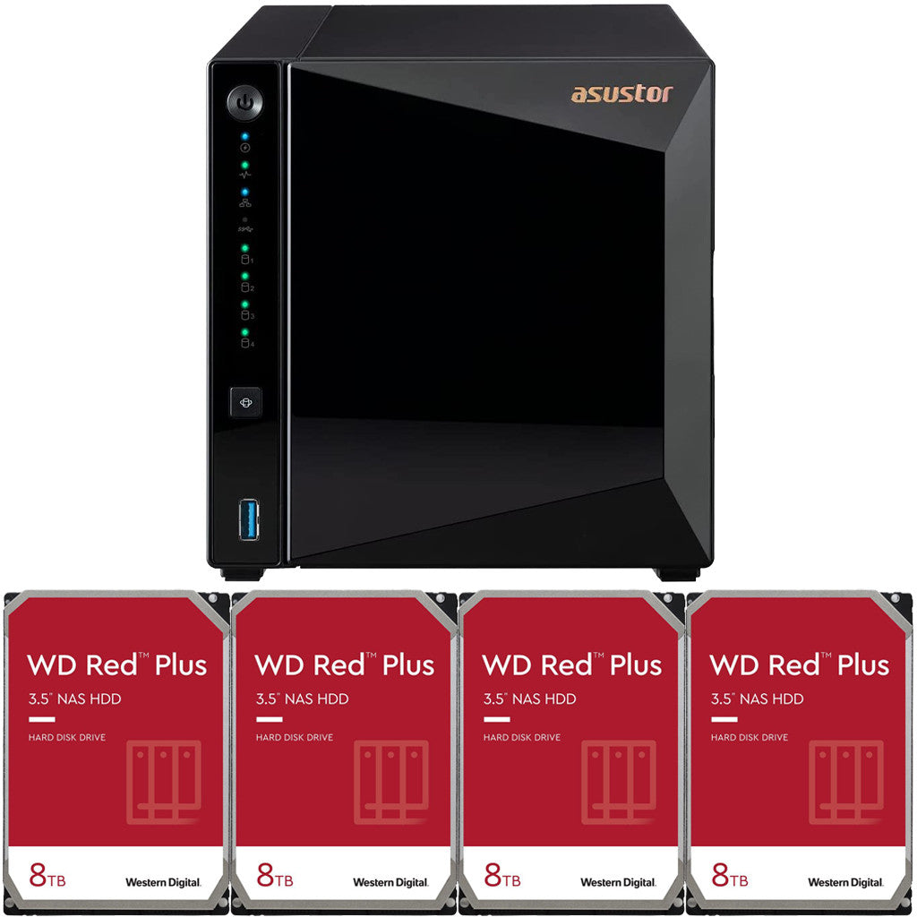 Asustor Drivestor 4 Pro AS3304T 4-Bay NAS with 2GB RAM and 32TB (4 x 8TB) of Western Digital RED Drives Fully Assembled and Tested