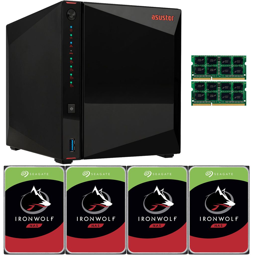 Asustor AS5304T 4-Bay Drivestor 4 NAS with 8GB RAM and 32TB (4x8TB) Seagate Ironwolf NAS Drives