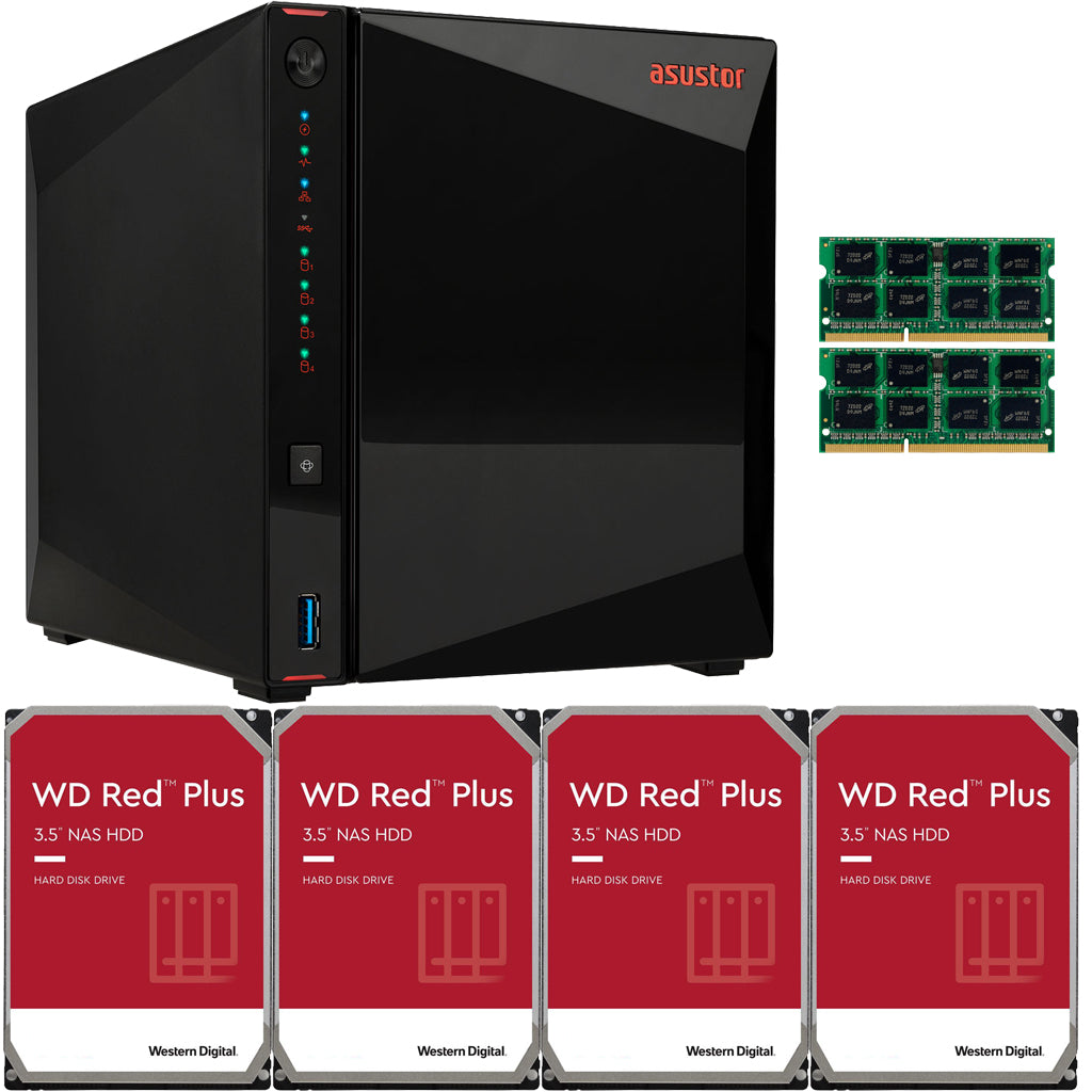 Asustor AS5304T 4-Bay Drivestor 4 NAS with 8GB RAM and 32TB (4x8TB) Western Digital RED Plus Drives