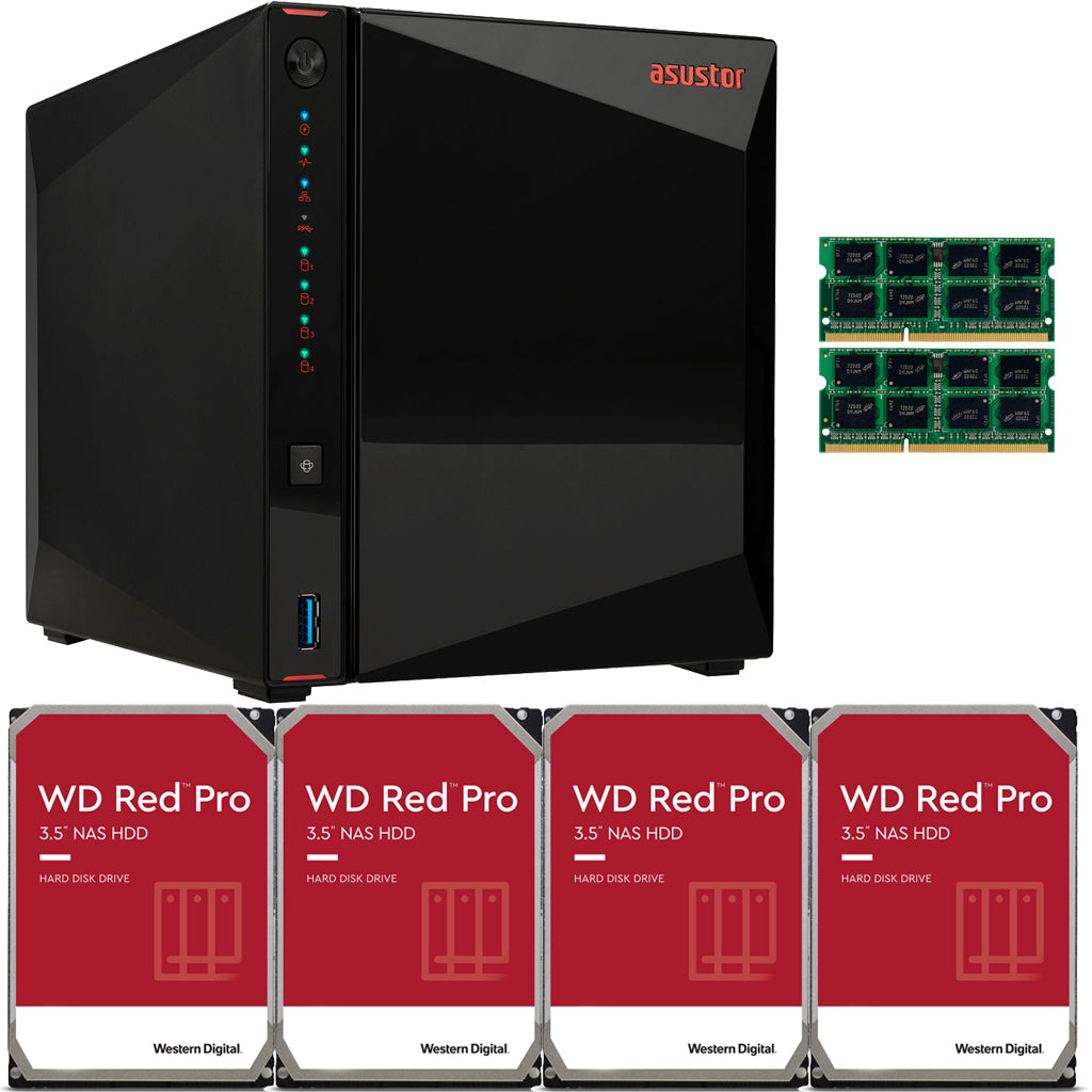 Asustor AS5304T 4-Bay Drivestor 4 NAS with 8GB RAM and 88TB (4x22TB) Western Digital RED PRO Drives