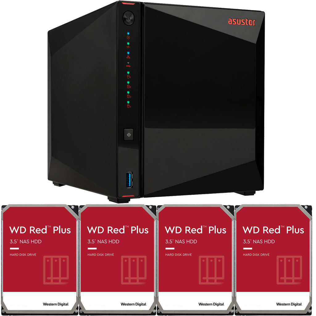 Asustor AS5304T 4-Bay Drivestor 4 NAS with 4GB RAM and 32TB (4x8TB) Western Digital RED Plus Drives