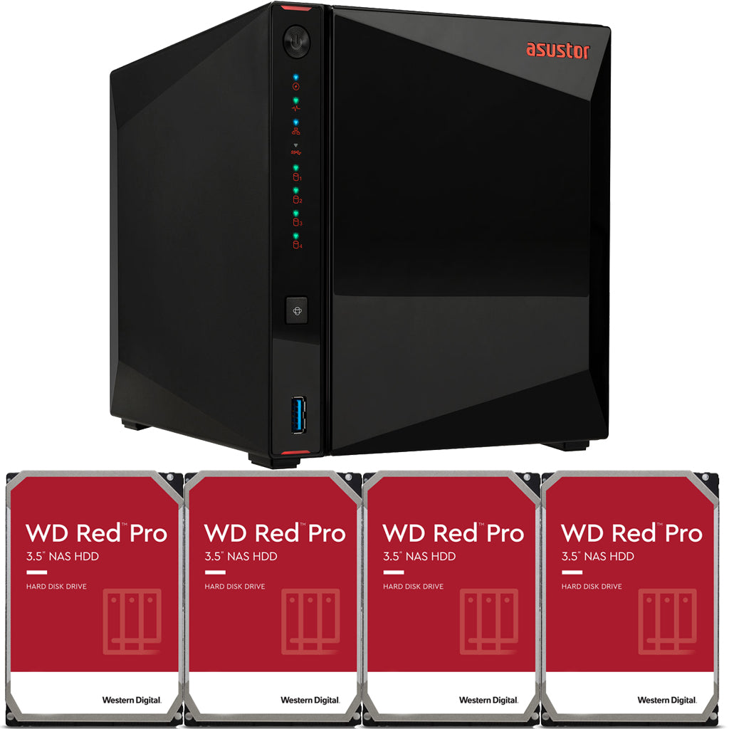 Asustor AS5304T 4-Bay Drivestor 4 NAS with 4GB RAM and 88TB (4x22TB) Western Digital RED PRO Drives