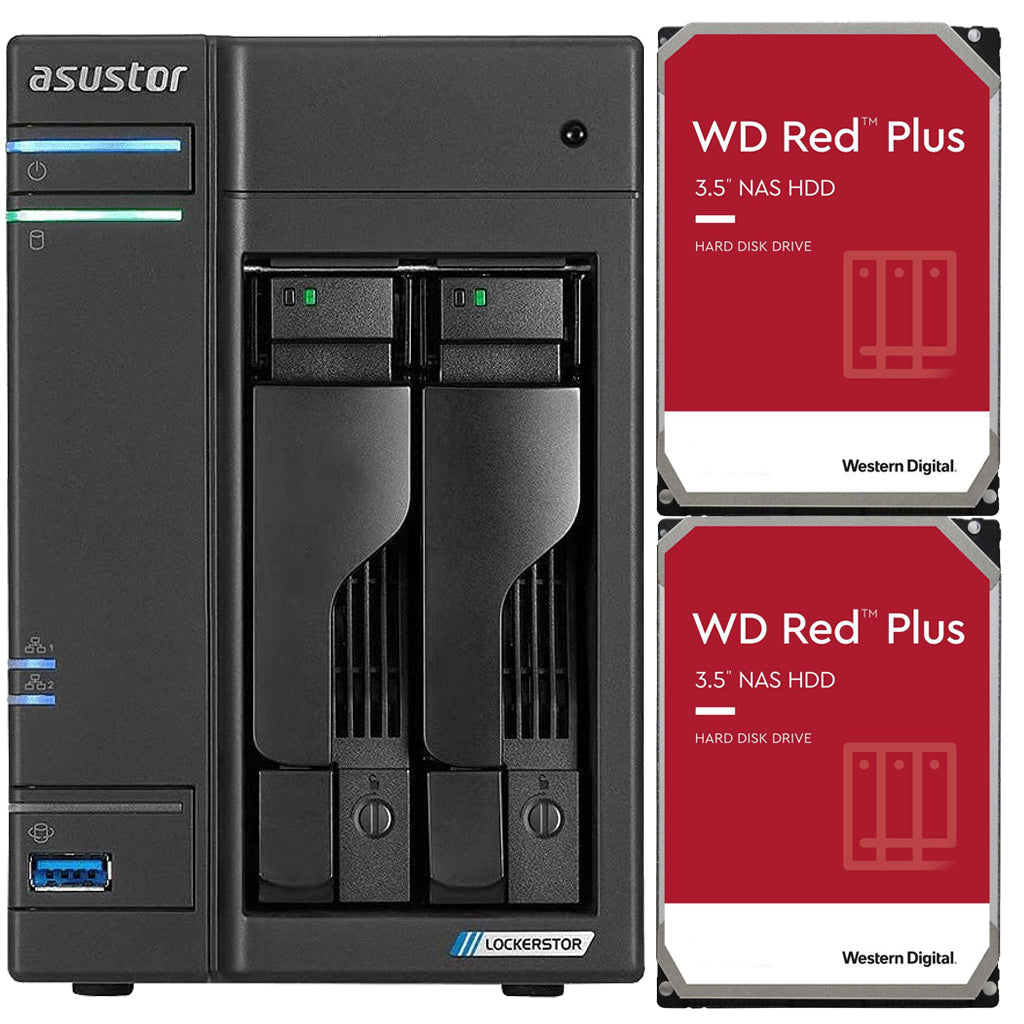 Asustor AS6602T 2-Bay Lockerstor 2 NAS with 8GB RAM and 24TB (2x12TB) Western Digital RED NAS Drives