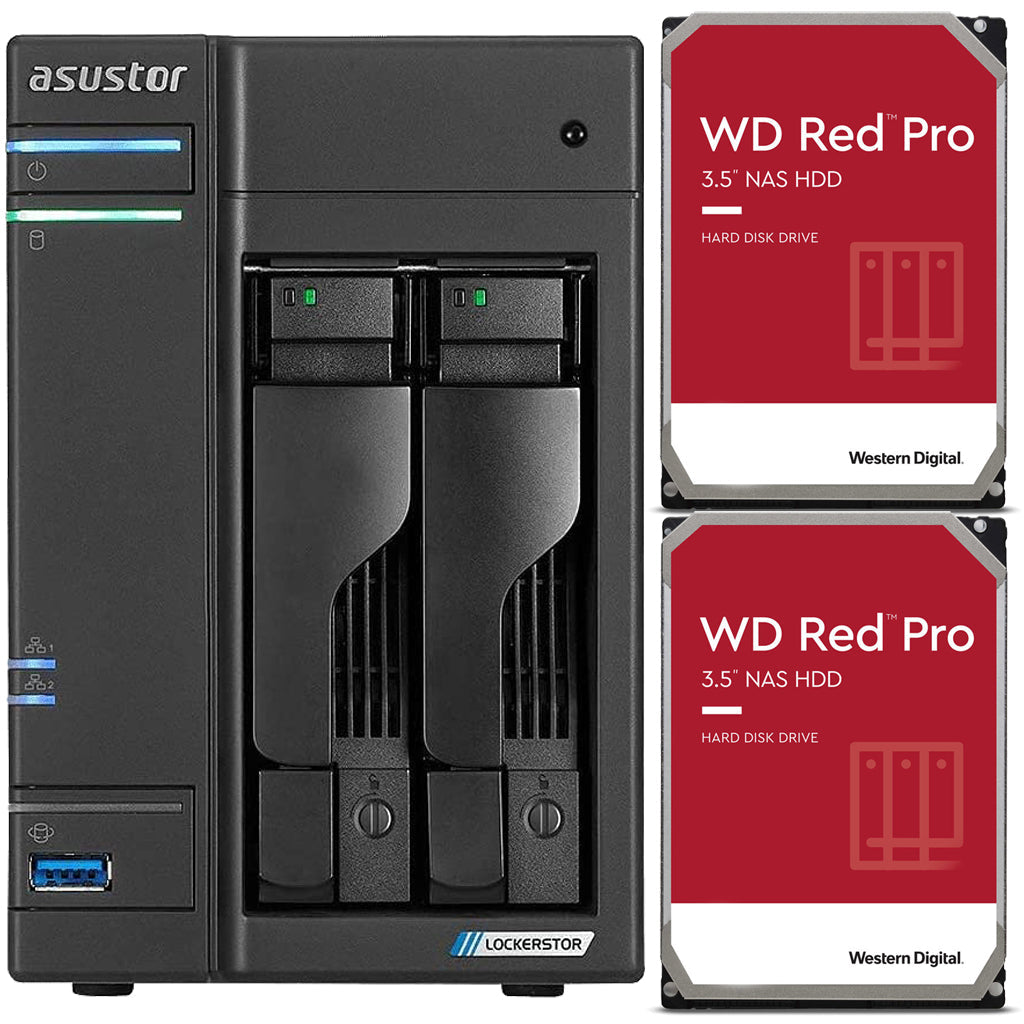 Asustor AS6602T 2-Bay Lockerstor 2 NAS with 8GB RAM and 24TB (2x12TB) Western Digital RED PRO Drives