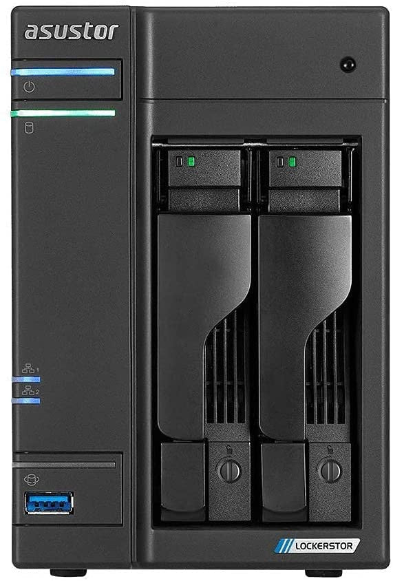 Asustor AS6602T 2-Bay Lockerstor 2 NAS with 4GB RAM 1TB (2 x 500GB) NVME CACHE and 16TB (2x8TB) Western Digital Red NAS Drives