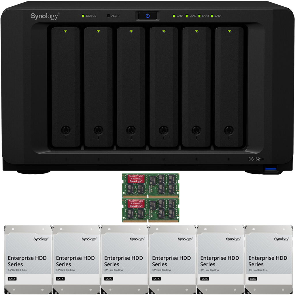 Synology DS1621+ 6-BAY DiskStation NAS with 8GB Synology RAM and 72TB (6x12TB) Synology Enterprise NAS Drives Fully Assembled and Tested