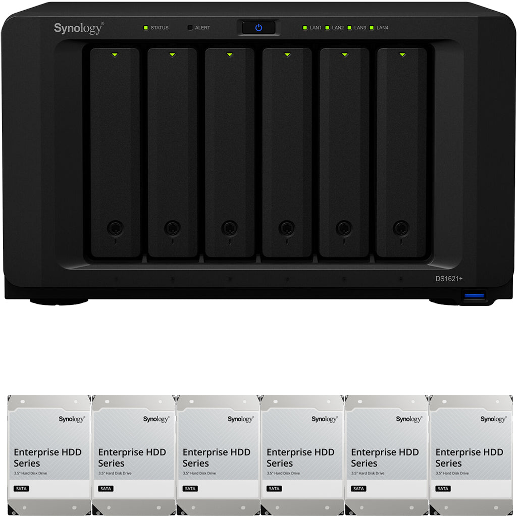Synology DS1621+ 6-BAY DiskStation NAS with 4GB Synology RAM and 48TB (6x8TB) Synology Enterprise NAS Drives Fully Assembled and Tested