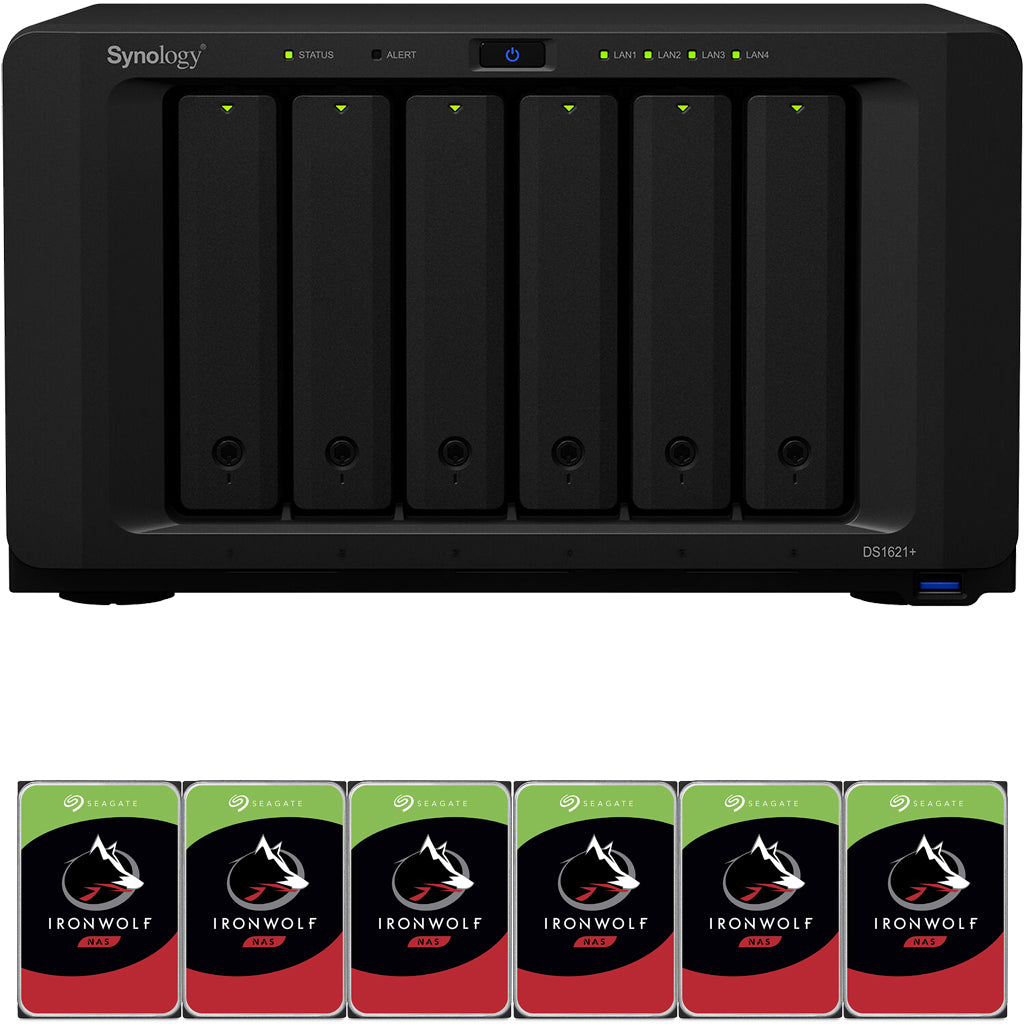 Synology DS1621+ 6-BAY DiskStation NAS with 4GB Synology RAM and 24TB (6x4TB) Seagate Ironwolf NAS Drives Fully Assembled and Tested