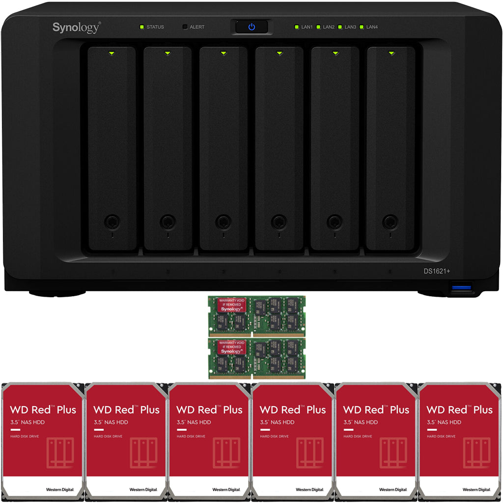 Synology DS1621+ 6-BAY DiskStation NAS with 16GB Synology RAM and 72TB (6x12TB) Western Digital RED PLUS Drives Fully Assembled and Tested