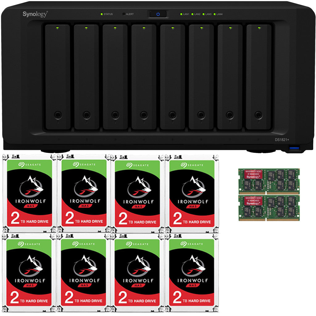 Synology DS1821+ 8-BAY DiskStation with 32GB Synology RAM and 16TB (8x2TB) Seagate Ironwolf NAS Drives Fully Assembled and Tested