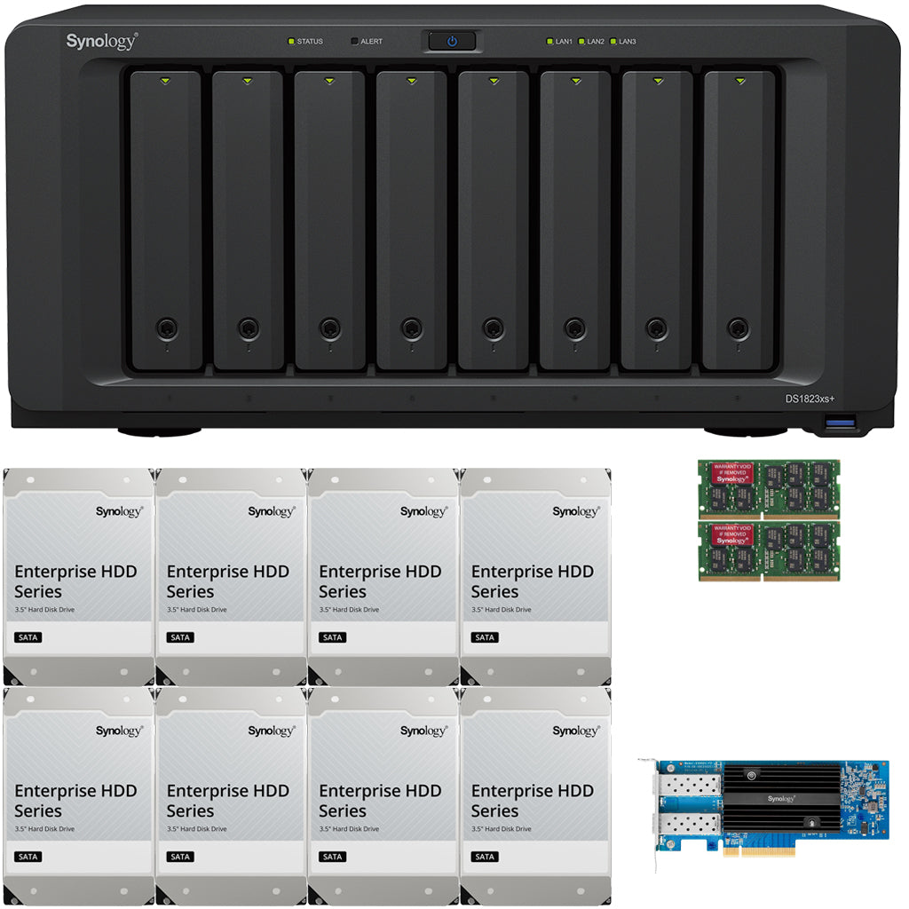 Synology DS1823xs+ 8-Bay NAS 32GB RAM 25GbE (E25G21-F2) 144TB (8 x 18TB) of Synology Enterprise Drives Fully Assembled and Tested