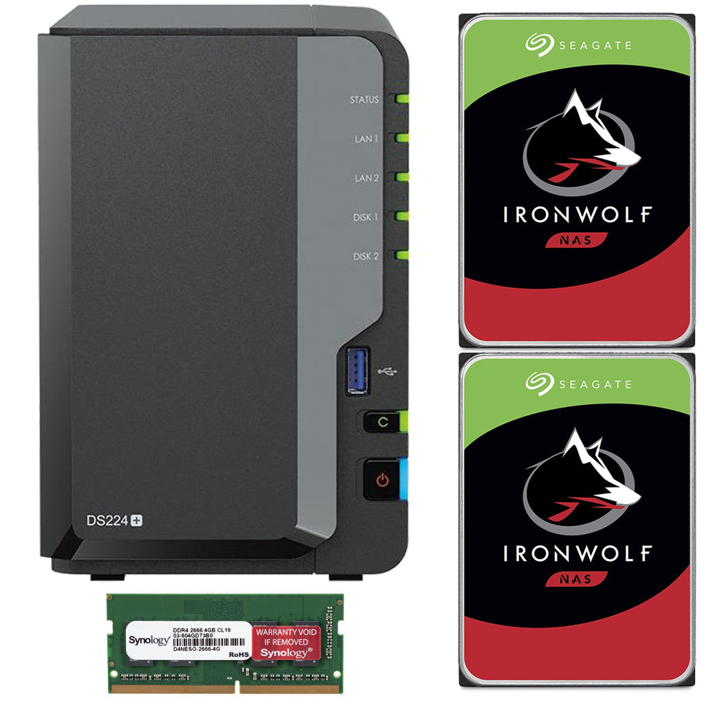 Synology DS224+ 2-Bay NAS with 6GB RAM and 6TB (2 x 3TB) of Seagate Ironwolf NAS Drives Fully Assembled and Tested