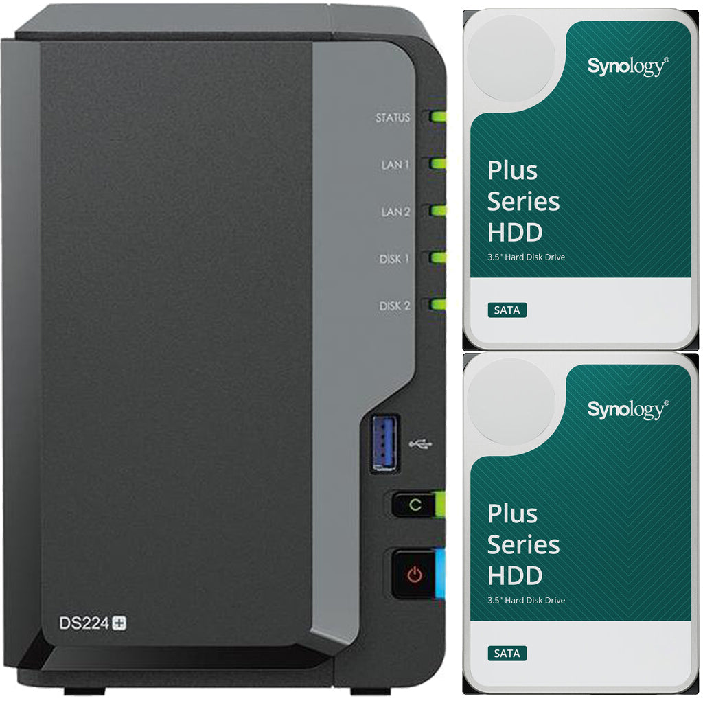 Synology DS224+ 2-Bay NAS with 2GB RAM and 16TB (2 x 8TB) of Synology Plus Drives Fully Assembled and Tested