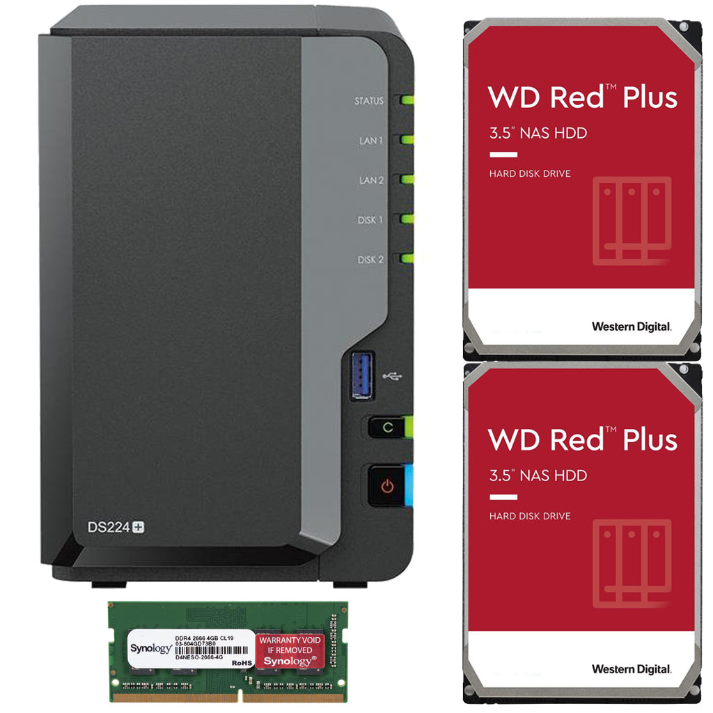 Synology DS224+ 2-Bay NAS with 6GB RAM and 6TB (2 x 3TB) of Western Digital Red Plus Drives Fully Assembled and Tested