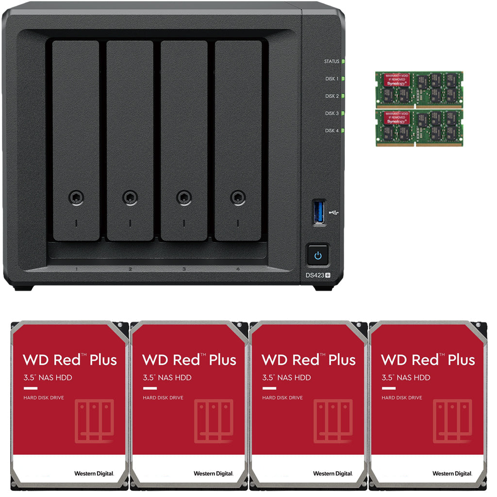 Synology DS423+ Intel Quad-Core 4-Bay NAS, 6GB RAM, 48TB (4 x 12TB) of Western Digital Red Plus Drives Fully Assembled and Tested