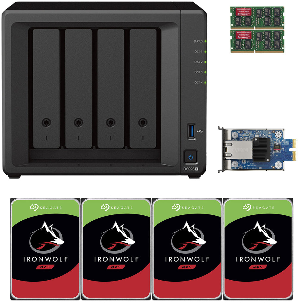 Synology DS923+ 4-BAY DiskStation with 32GB RAM, 10GbE Adapter, and 48TB (4x12TB) Seagate Ironwolf NAS Drives Fully Assembled and Tested