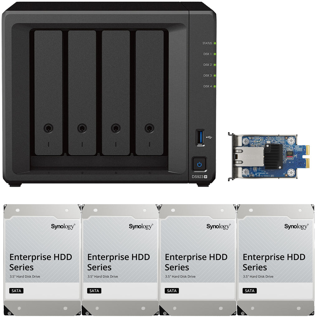 Synology DS923+ 4-BAY DiskStation with 4GB RAM, 10GbE Adapter and 64TB (4x16TB) Synology Enterprise Drives Fully Assembled and Tested