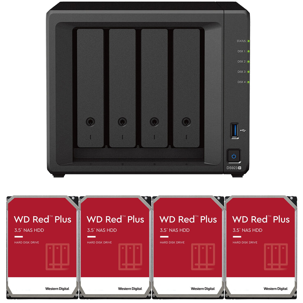 Synology DS923+ 4-BAY DiskStation with 4GB RAM and 48TB (4x12TB) Western Digital Red Plus NAS Drives Fully Assembled and Tested