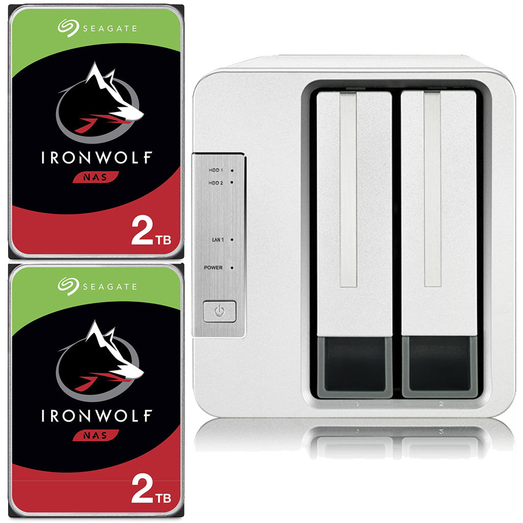 TerraMaster F2-221 NAS 2-Bay Cloud Storage with 2GB RAM and 4TB (2 x 2TB) of Seagate Ironwolf NAS Drives Fully Assembled and Tested