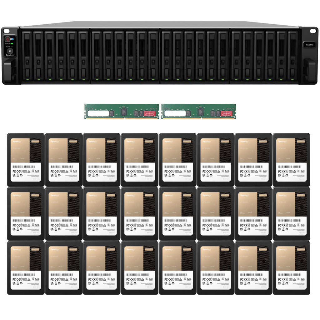Synology FS3410 24-BAY FlashStation with 32GB RAM and 92.16TB (24 x 3840GB) Synology Enterprise SATA SSD's Fully Assembled and Tested