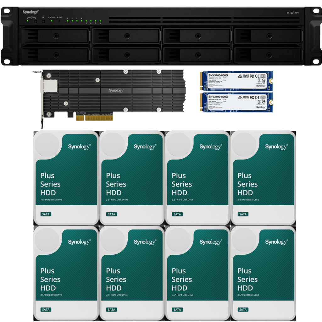 Synology RS1221RP+ RackStation with 4GB RAM 1.6TB (2x800GB) Cache, 1-Port 10GbE Adapter and 48TB (8 x 6TB) of Synology Plus NAS Drives Fully Assembled and Tested