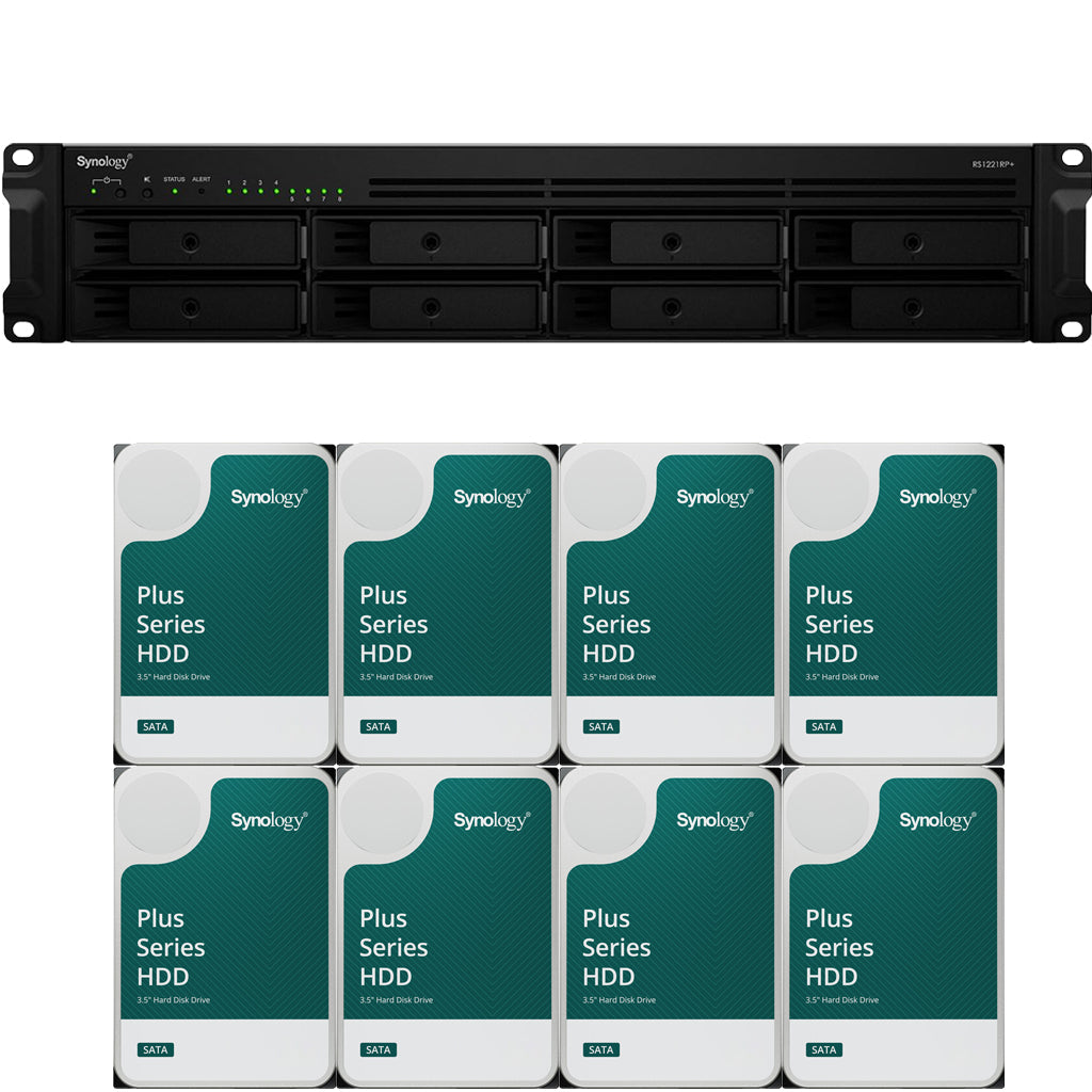 Synology RS1221RP+ RackStation with 4GB RAM and 96TB (8 x 12TB) of Synology Plus NAS Drives Fully Assembled and Tested