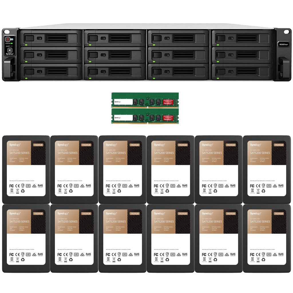 RS3621xs+ 12-BAY RackStation with 16GB RAM and 23.04TB (12 x 1.92TB) of Synology Enterprise Solid State Drives