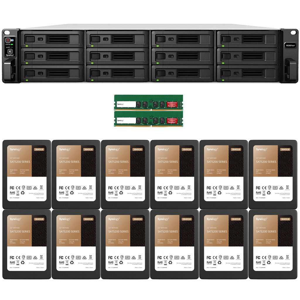 RS3621xs+ 12-BAY RackStation with 32GB RAM and 46.08TB (12 x 3.84TB) of Synology Enterprise Solid State Drives