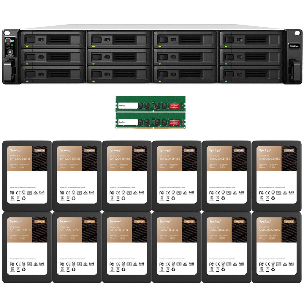 RS3621xs+ 12-BAY RackStation with 16GB RAM and 11.52TB (12 x 960GB) of Synology Enterprise Solid State Drives