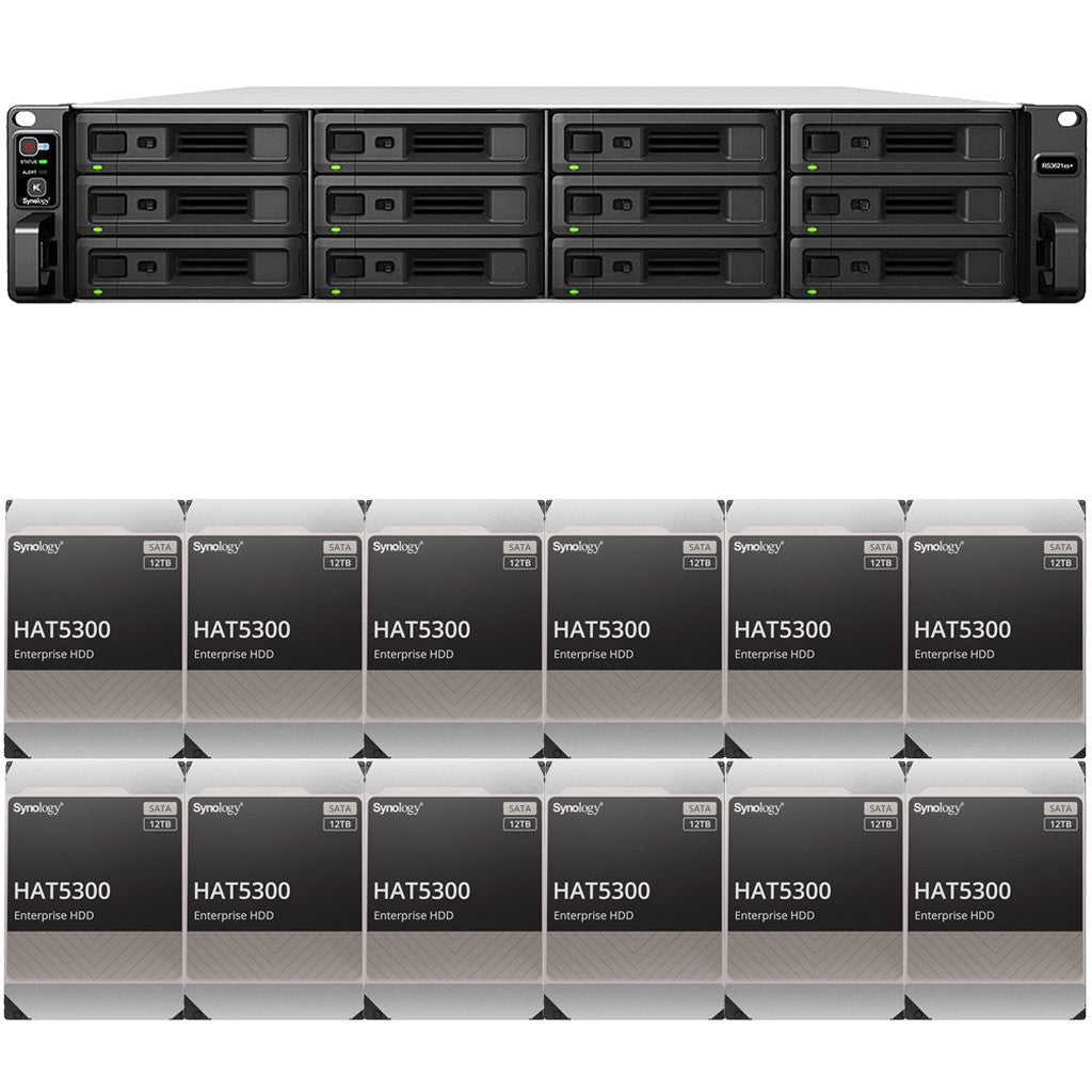 RS3621xs+ 12-BAY RackStation with 8GB RAM and 144TB (12 x 12TB) of Synology Enterprise Drives