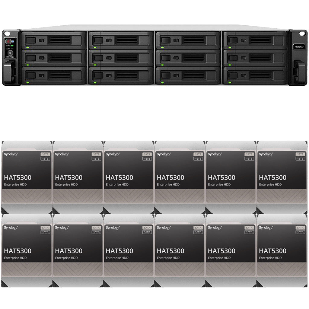 RS3621xs+ 12-BAY RackStation with 8GB RAM and 192TB (12 x 16TB) of Synology Enterprise Drives
