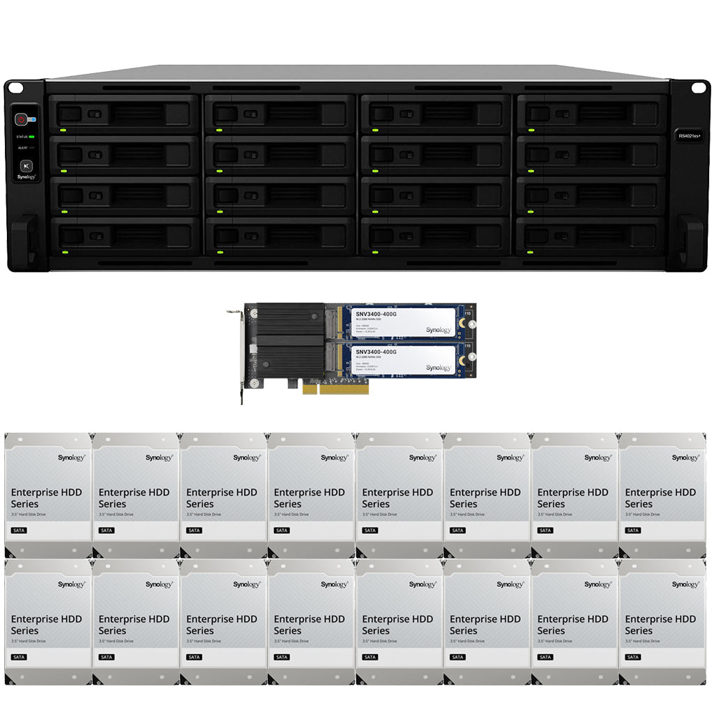 Synology RS4021xs+ 16-BAY RackStation with 16GB RAM, M2D20 with 800GB (2x400GB) Synology CACHE, and 64TB (16 x 4TB) of Synology Enterprise Drives Fully Assembled and Tested