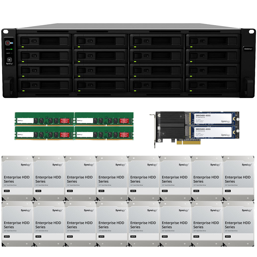 Synology RS4021xs+ 16-BAY RackStation with 64GB RAM, M2D20 with 800GB (2x400GB) Synology CACHE, and 64TB (16 x 4TB) of Synology Enterprise Drives Fully Assembled and Tested