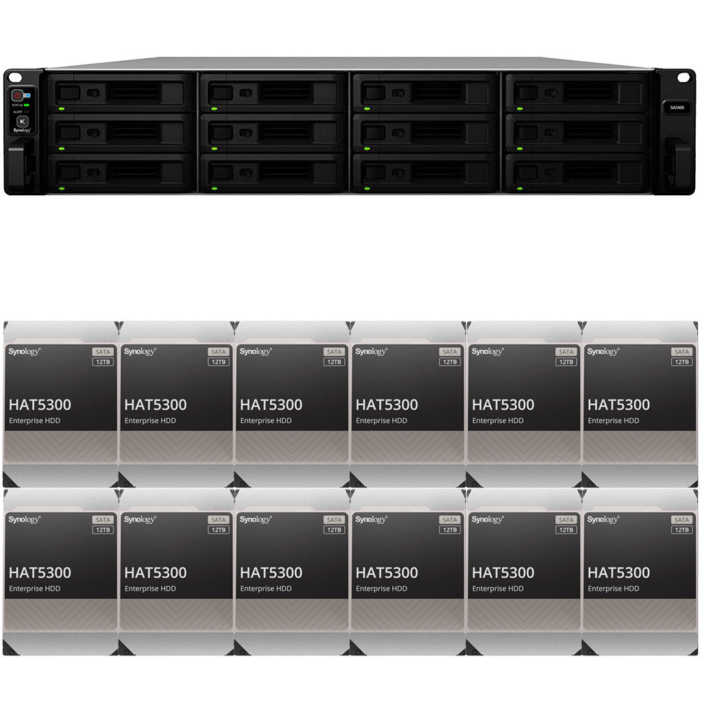 Synology SA3400 12-BAY Enterprise RackStation with 16GB RAM and 144TB (12 x 12TB) Synology HAT5300 Enterprise SATA Drives Fully Assembled and Tested