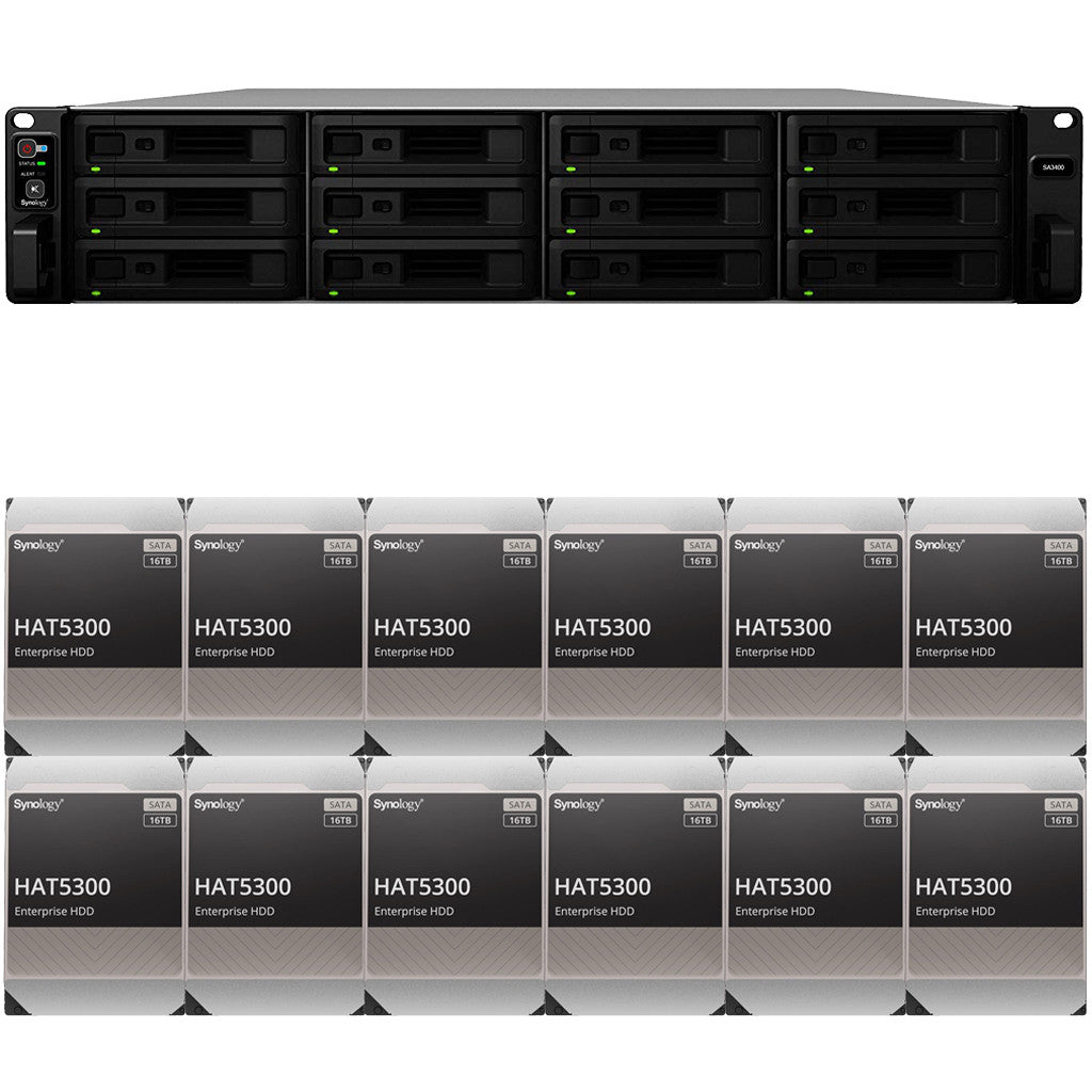 Synology SA3400 12-BAY Enterprise RackStation with 16GB RAM and 192TB (12 x 16TB) Synology HAT5300 Enterprise SATA Drives Fully Assembled and Tested