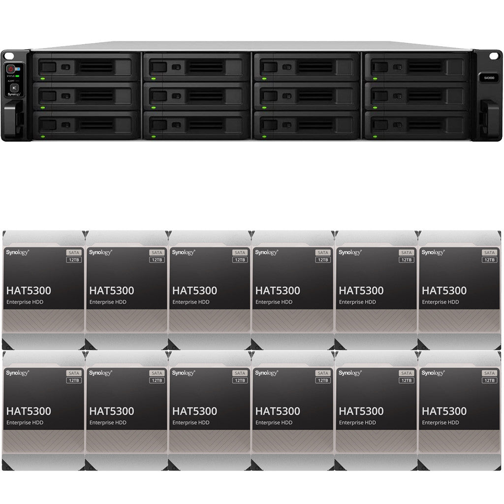 Synology SA3600 12-BAY Enterprise RackStation with 16GB RAM and 144TB (12 x 12TB) Synology HAT5300 Enterprise SATA Drives Fully Assembled and Tested