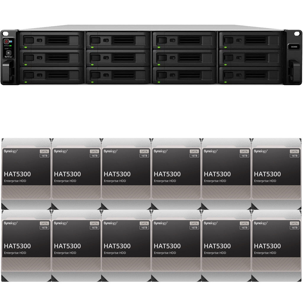 Synology SA3600 12-BAY Enterprise RackStation with 16GB RAM and 192TB (12 x 16TB) Synology HAT5300 Enterprise SATA Drives Fully Assembled and Tested
