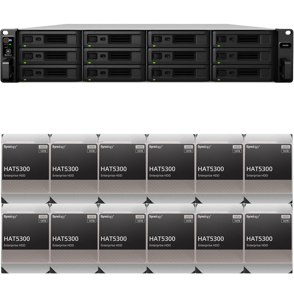 Synology SA3600 12-BAY Enterprise RackStation with 16GB RAM and 192TB (12 x 16TB) Synology HAT5300 Enterprise SATA Drives Fully Assembled and Tested